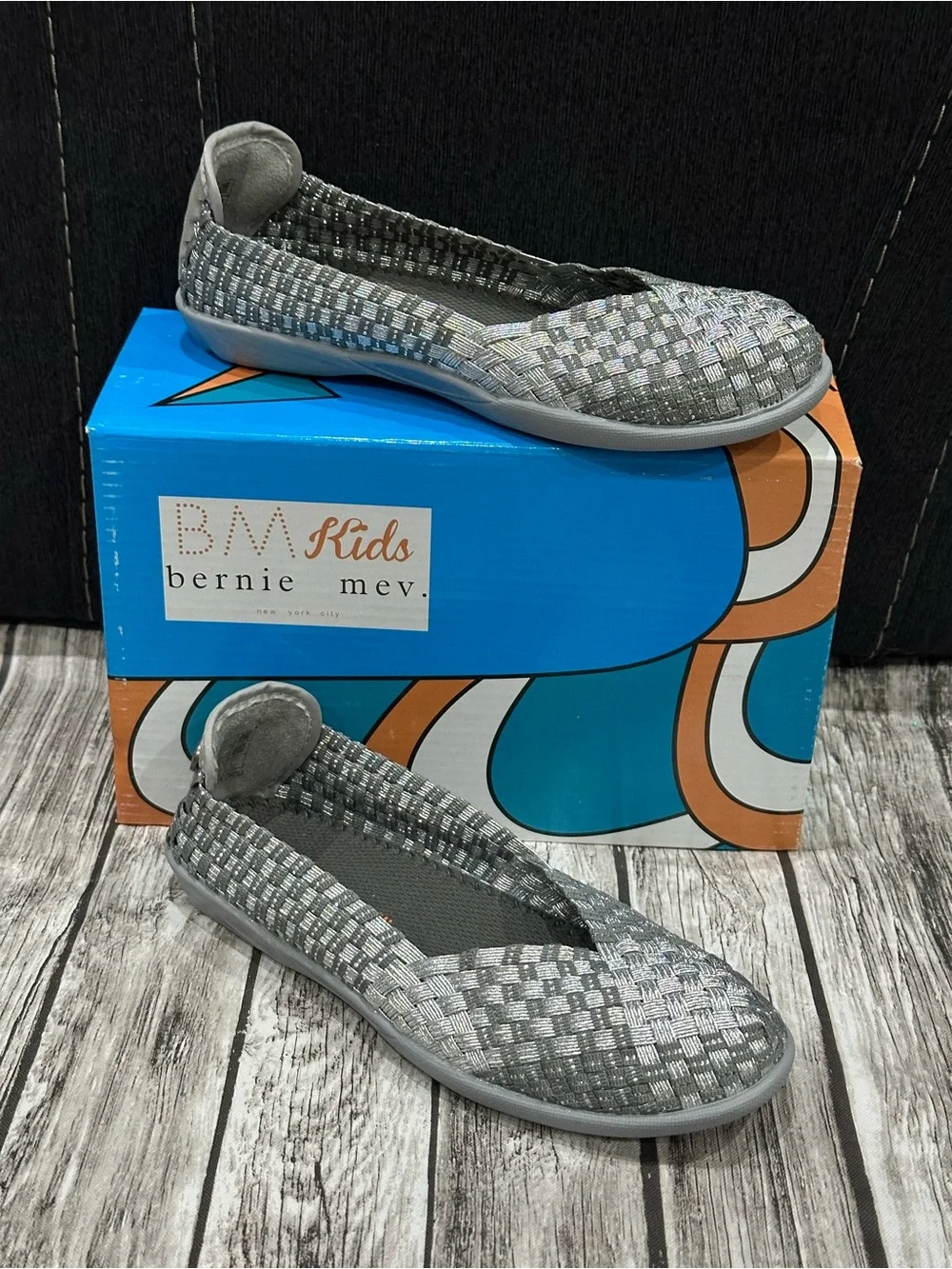 Bernie Mev Catwalk Silver Grey Slip On Ballet Girls Shoes Size 35 US 4